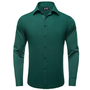 Hi-Tie Long Sleeve Shirt Sapphire Pine Green Solid Mens Dress Shirt