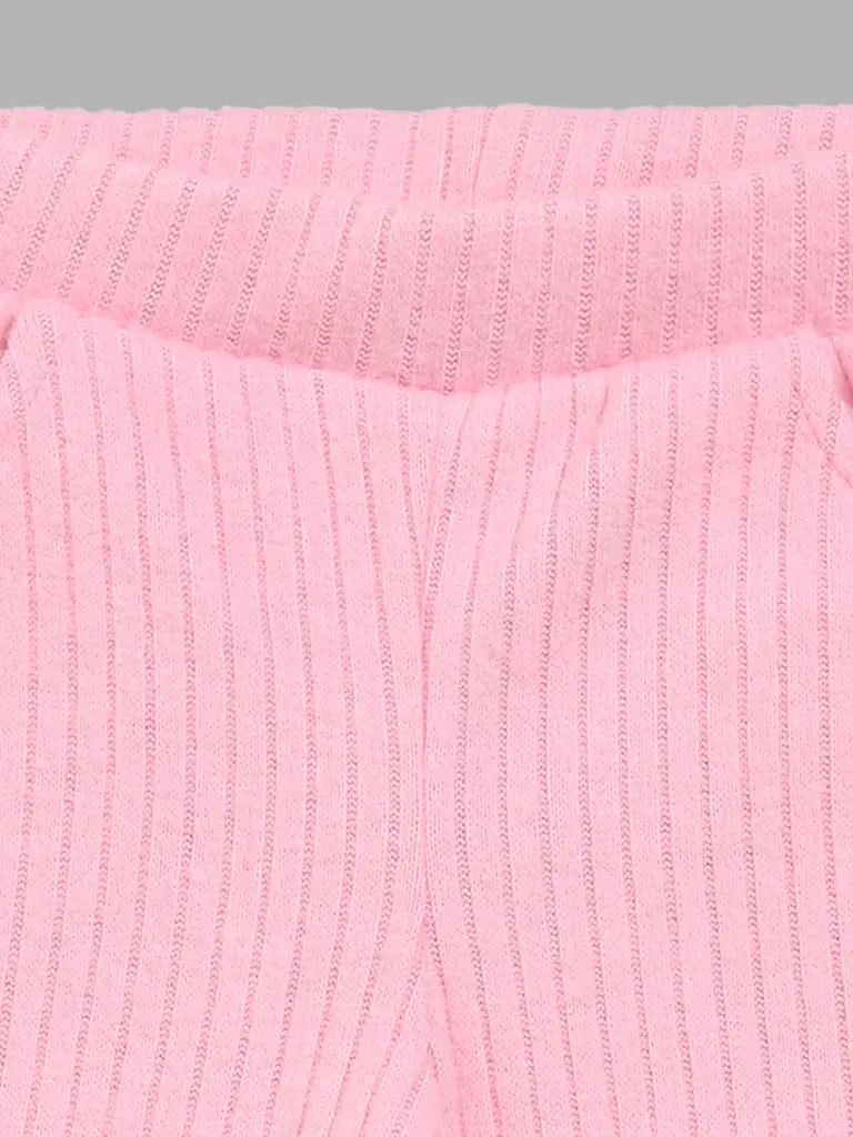 HOP Kids Pink Self-Striped Bootcut Trousers