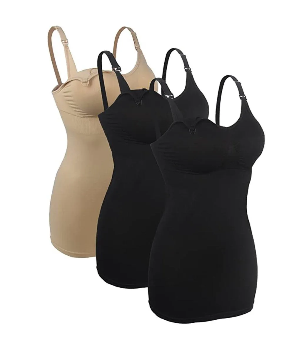 iLoveSIA 3-Pack Women's Nursing Cami Maternity Breastfeeding Tank Tops Black Black Beige