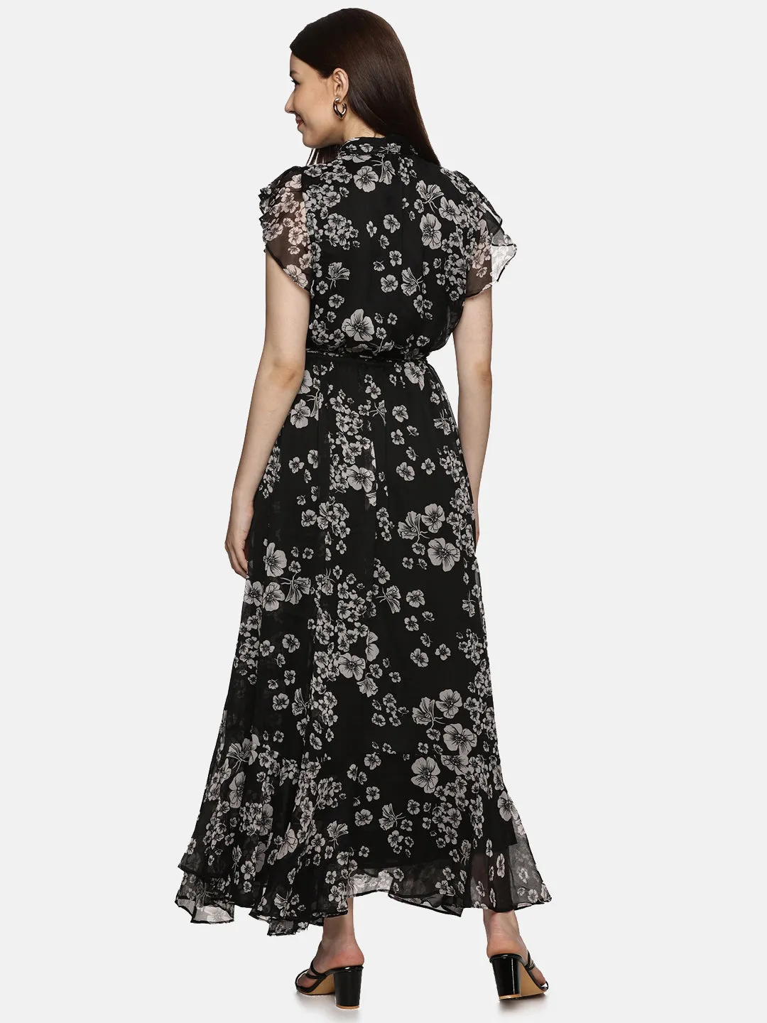 IS.U Floral Black Frilled Dress at best price in India