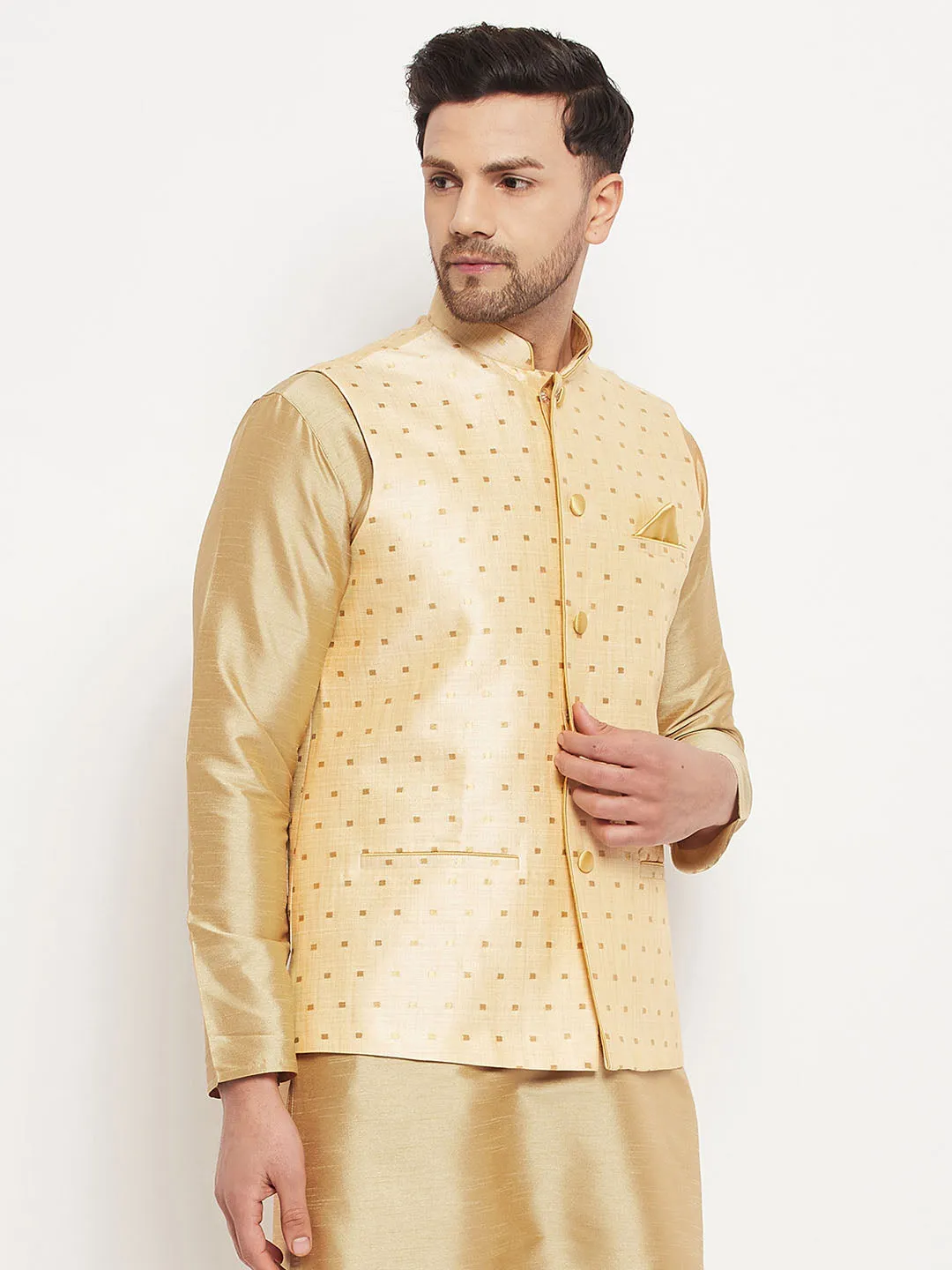 Jashvi Men's Gold Zari Weaved Jacket