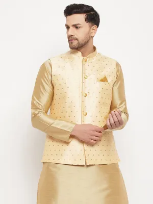 Jashvi Men's Gold Zari Weaved Jacket