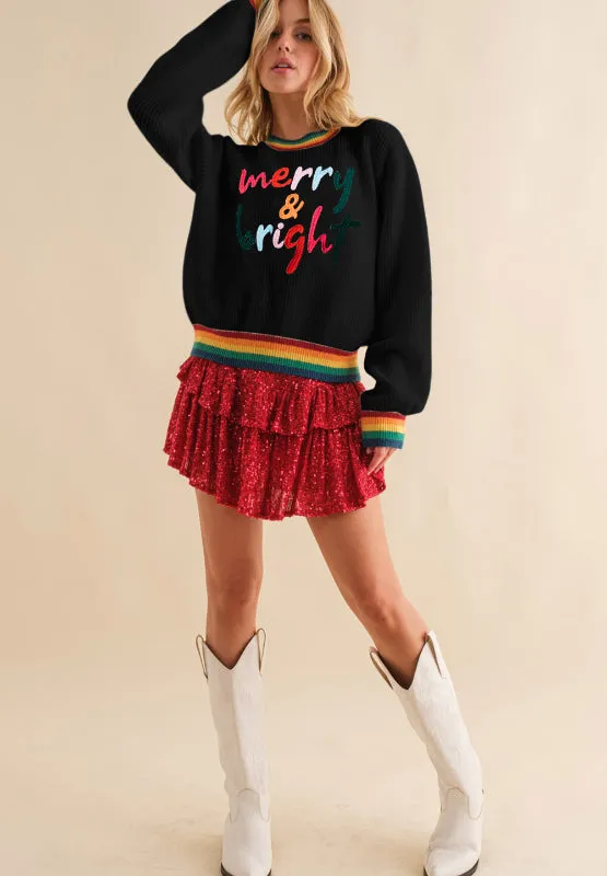 kesley MERRY & BRIGHT Ribbed Round Neck Sweater