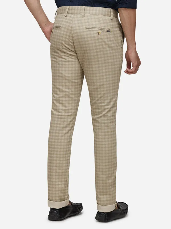 Khaki Checked Super Slim Fit Casaul Trouser | Greenfibre