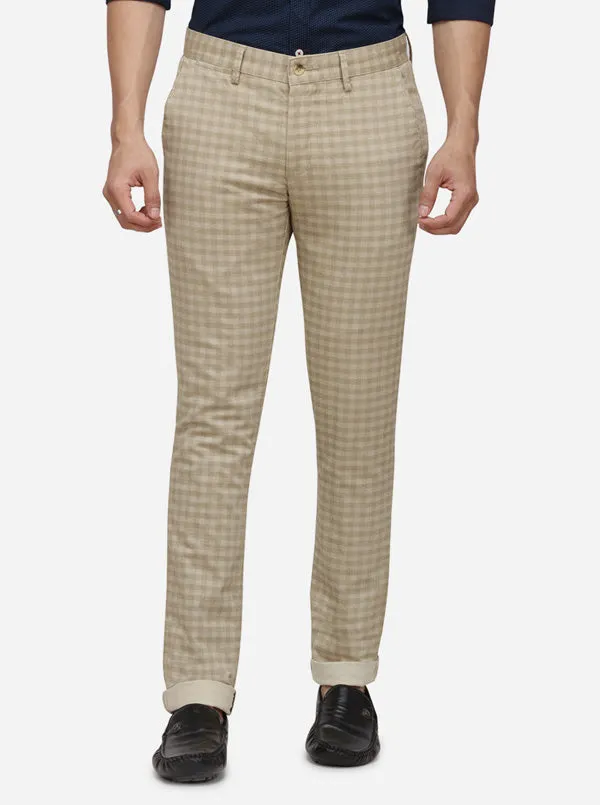 Khaki Checked Super Slim Fit Casaul Trouser | Greenfibre