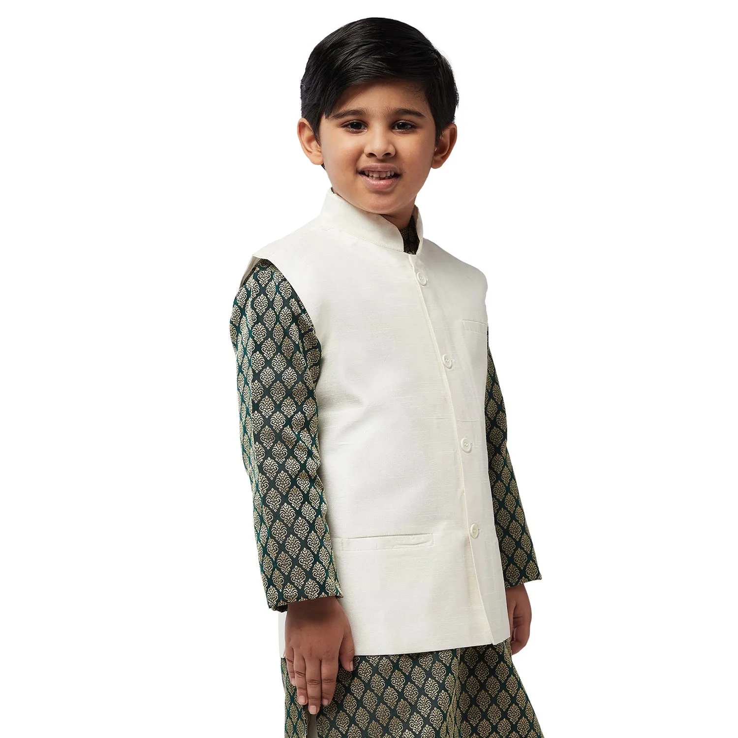 Kid's Silk Blend Cream ONLY Nehrujacket - Sojanya KID