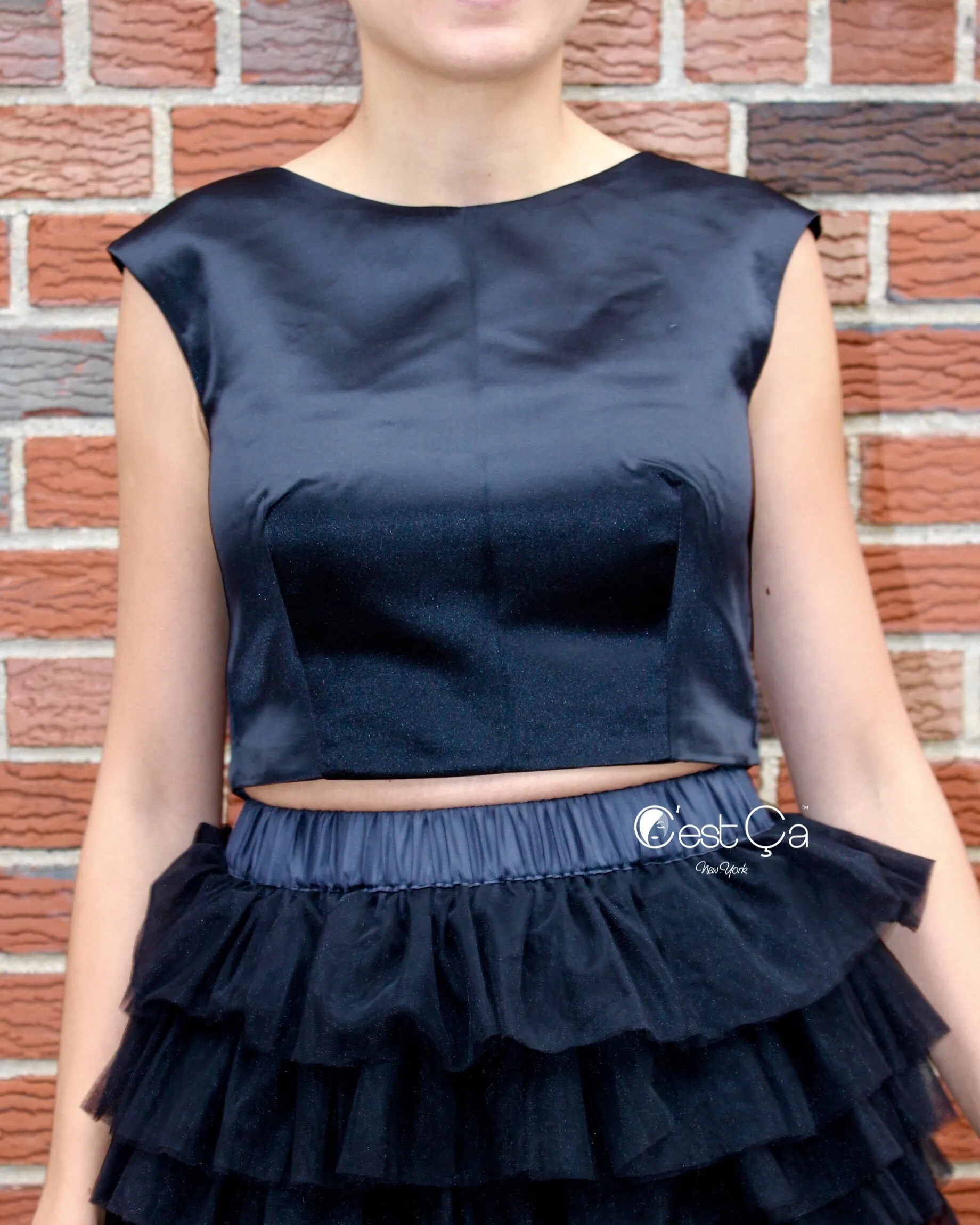 Lola Black Satin Crop Top