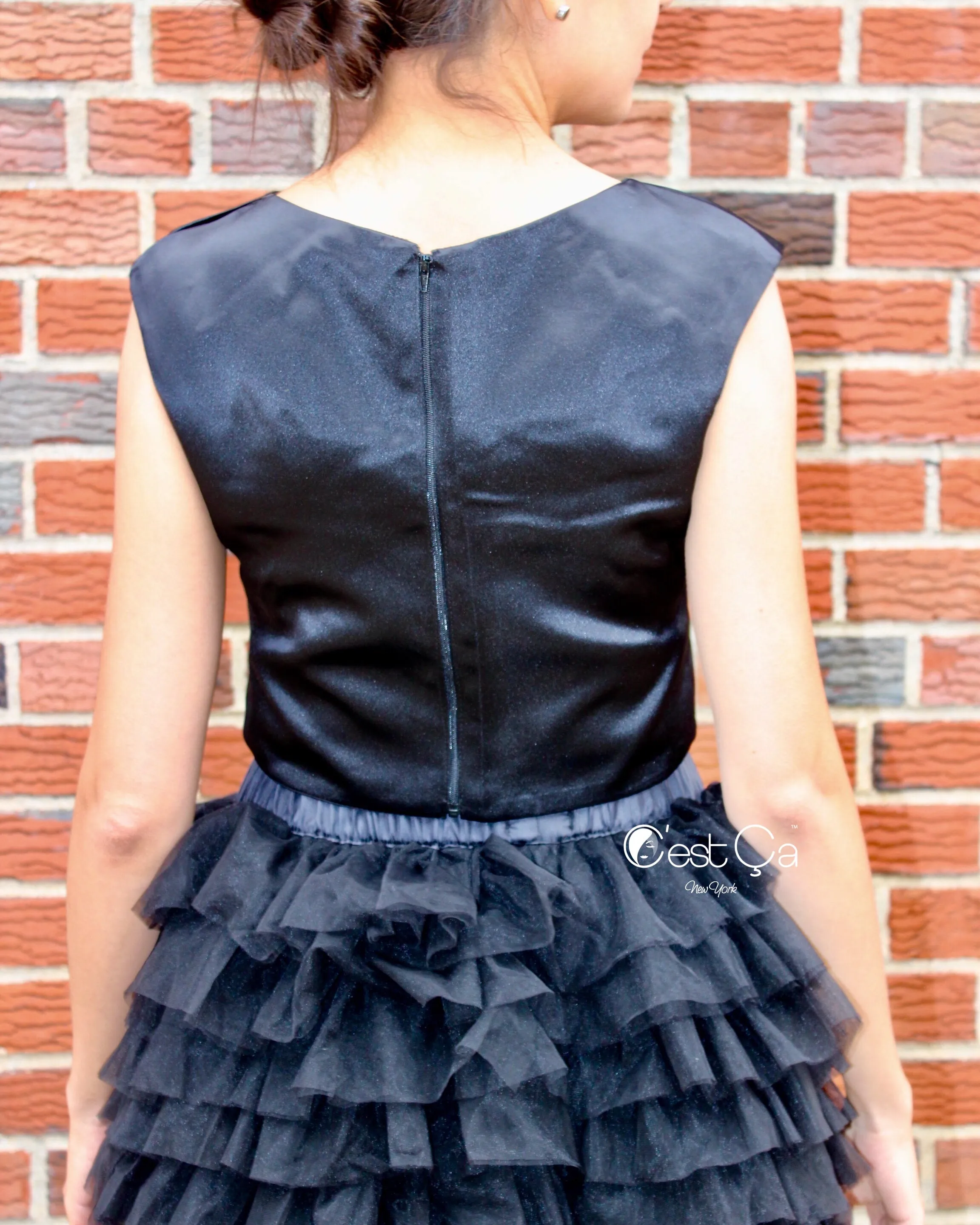 Lola Black Satin Crop Top