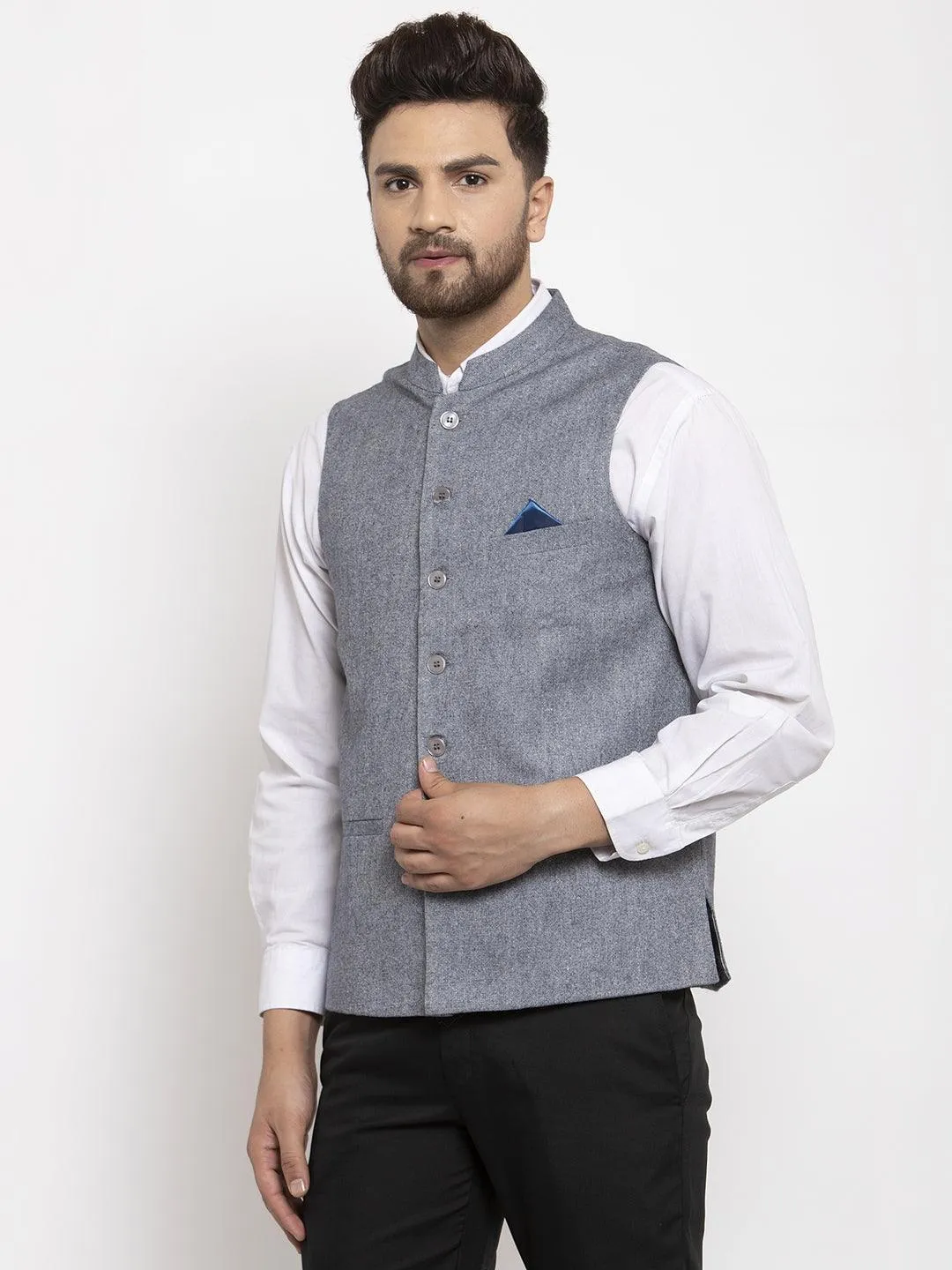 Men's Dhrohar Solid Wool Nehru Jacket - Light Blue - Size - 38 - Neudis Men