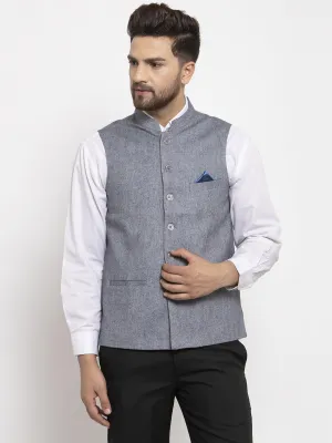 Men's Dhrohar Solid Wool Nehru Jacket - Light Blue - Size - 38 - Neudis Men