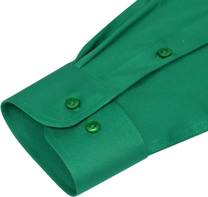 Men's Dress Shirts Wrinkle-Free Long Sleeve Stretch Solid Formal Business Button Down Shirt with Pocket - Green