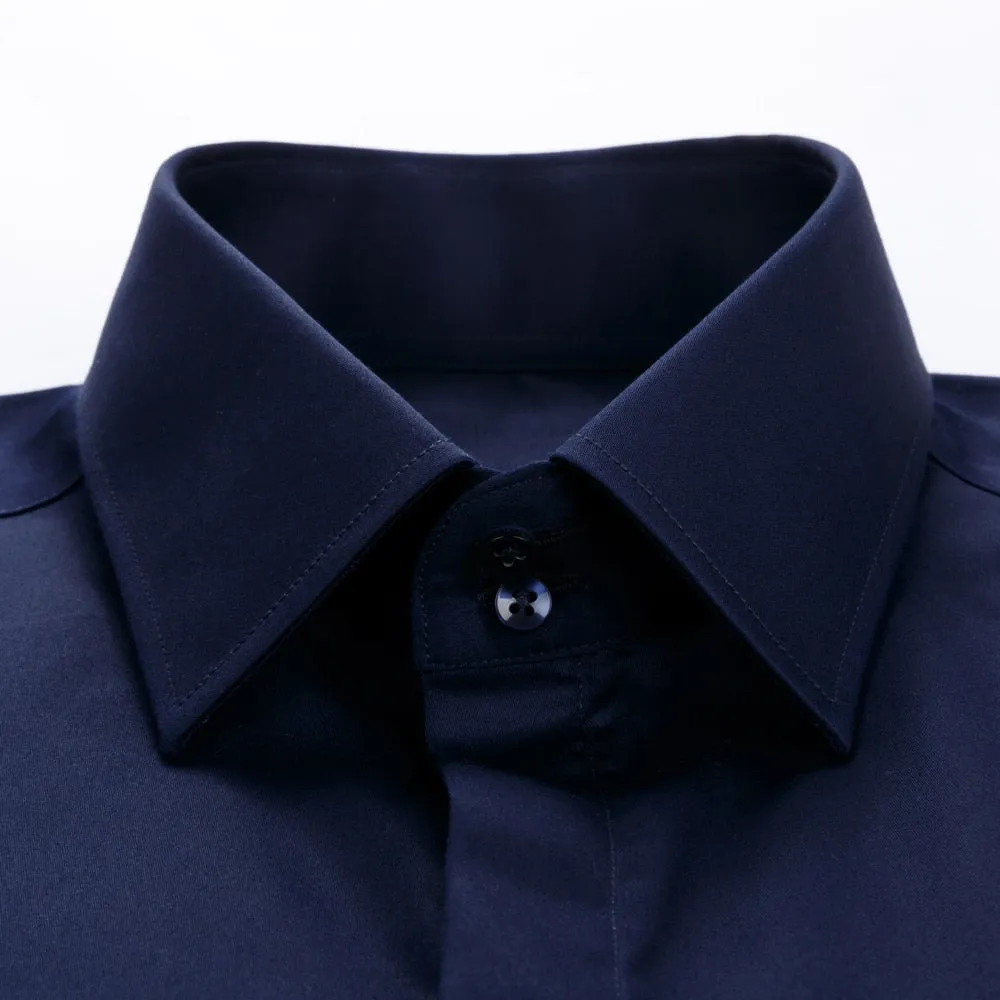 Men's Hidden Buttons Long Sleeve Solid French Cuff Shirt Without Pocket Standard-fit Comfortable Cotton Non-iron Dress Shirts