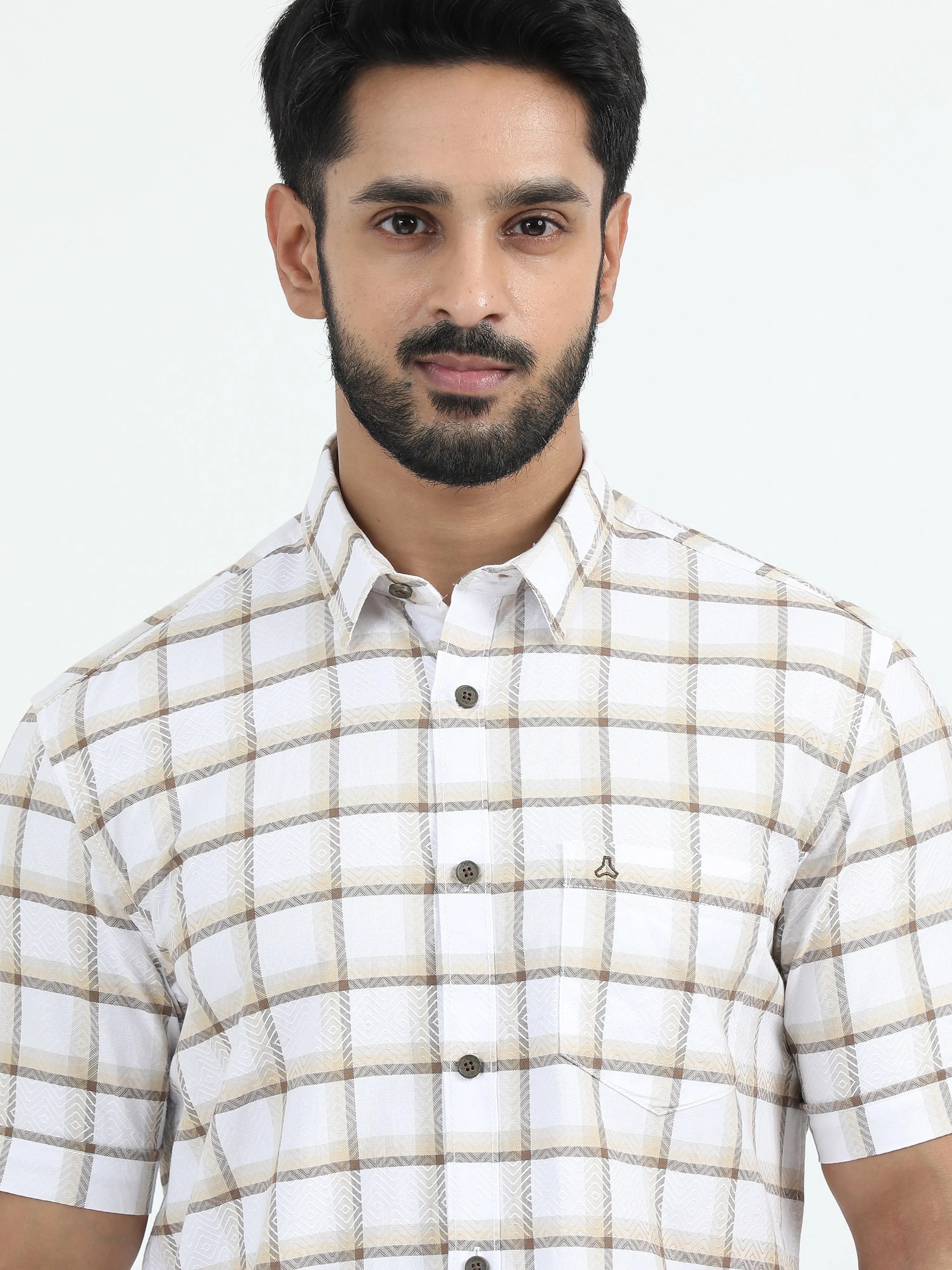 MEN'S KHAKI CHECKED SLIM FIT SHIRT