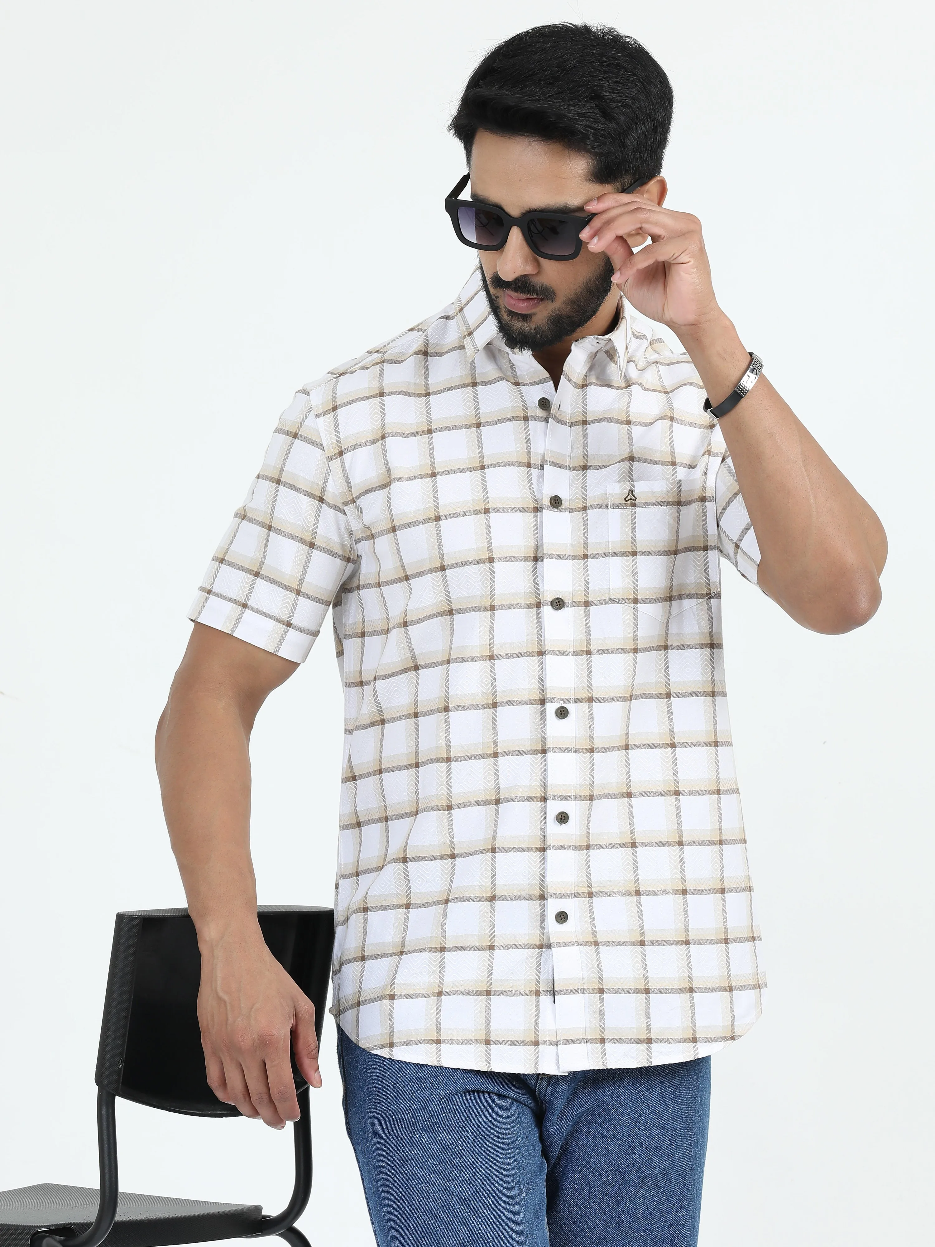 MEN'S KHAKI CHECKED SLIM FIT SHIRT