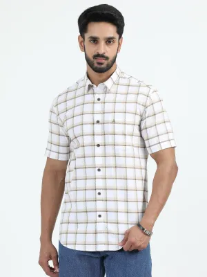 MEN'S KHAKI CHECKED SLIM FIT SHIRT