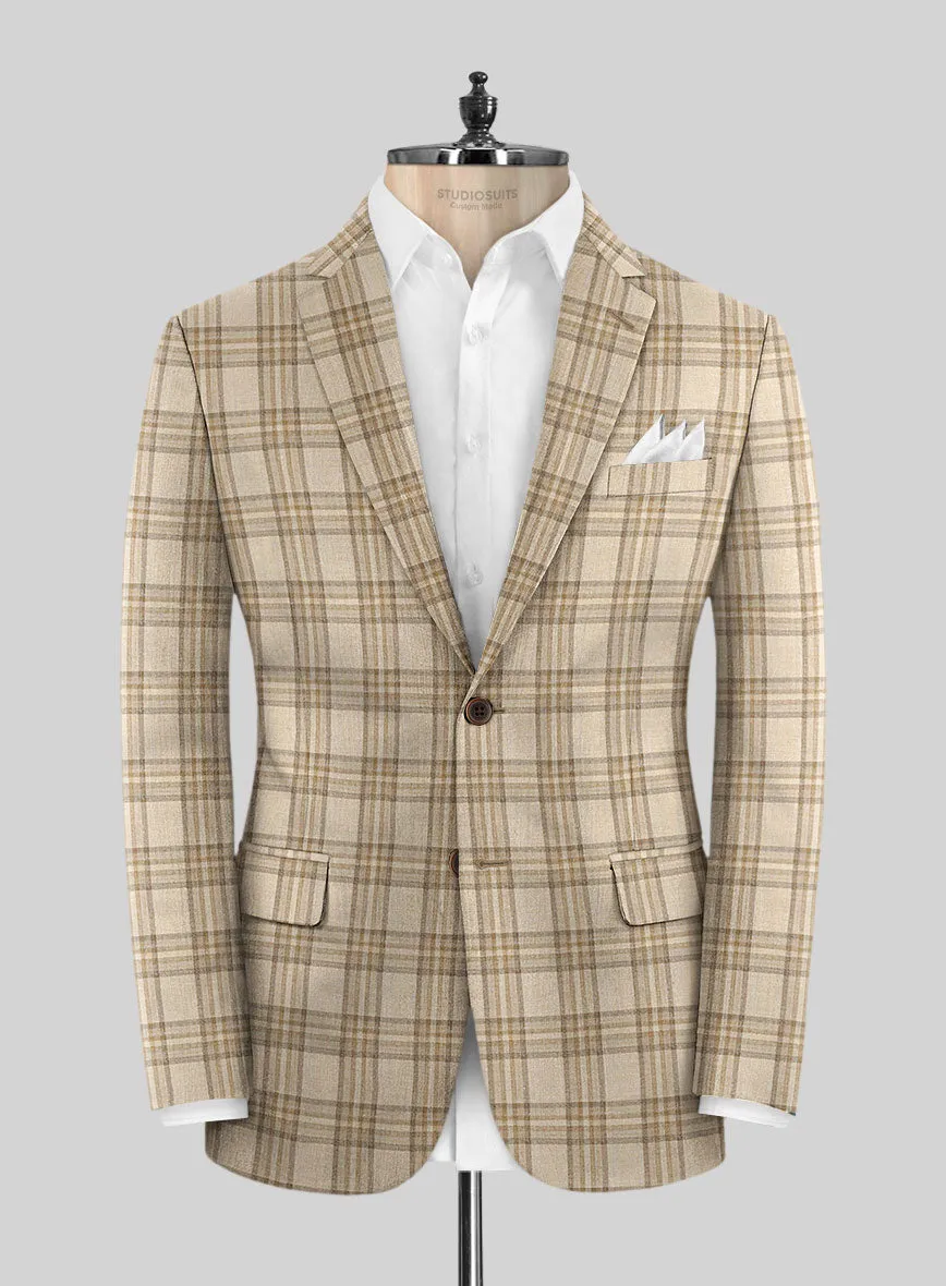 Noble Beige Check Wool Silk Linen Jacket