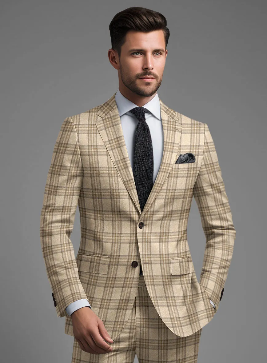 Noble Beige Check Wool Silk Linen Jacket