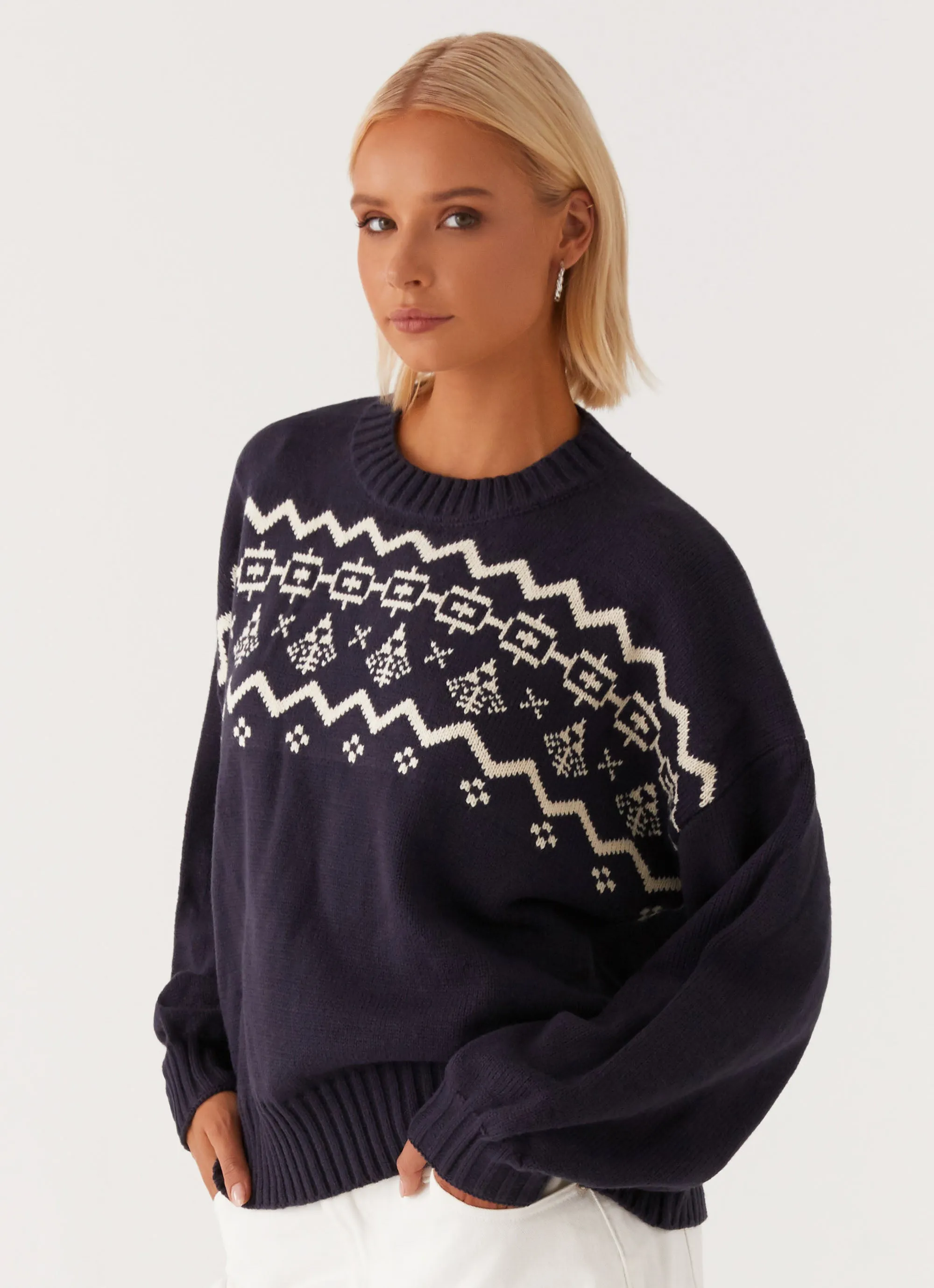 Noelle Oversized Knit Sweater - Navy