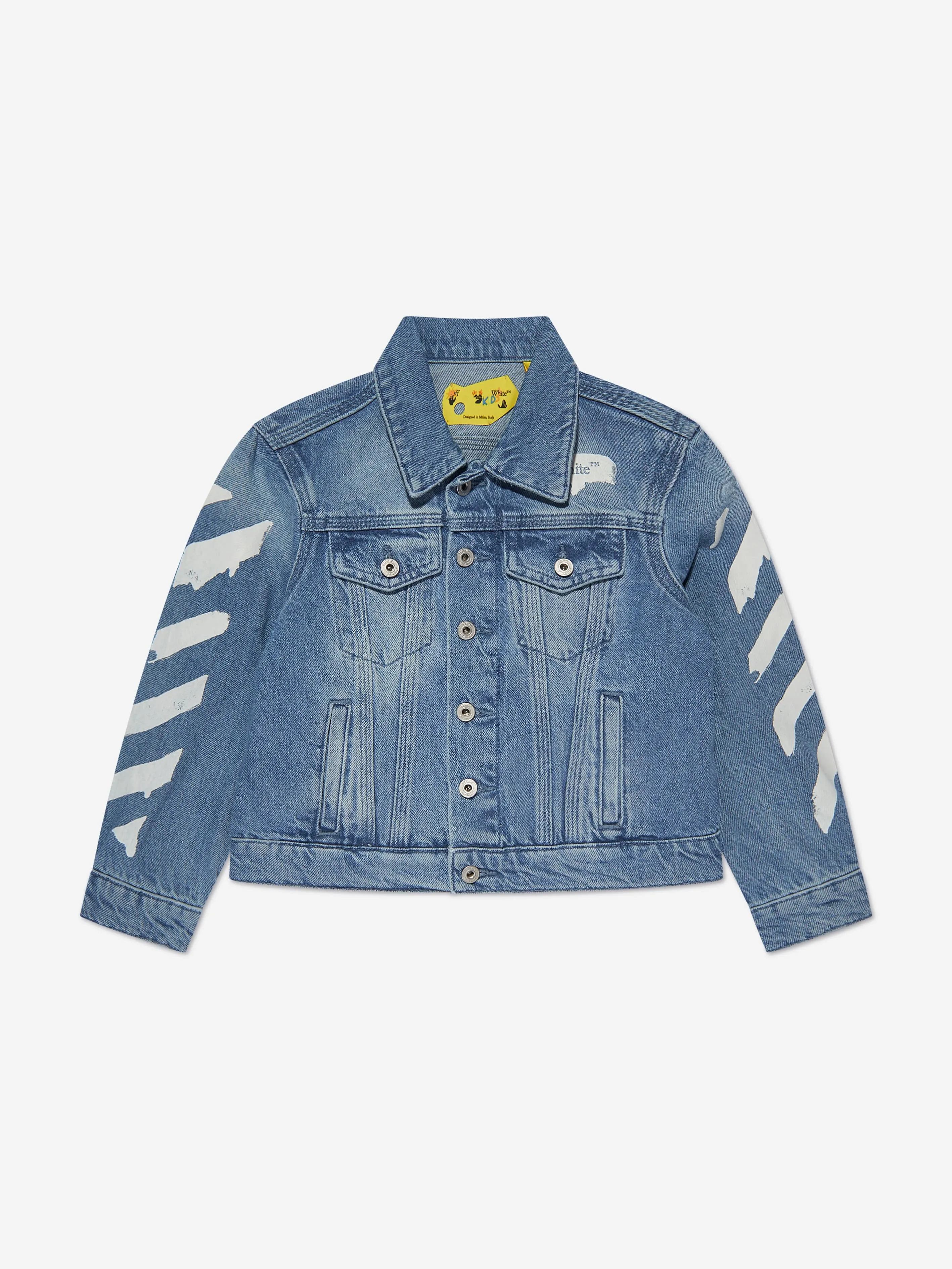 Off-White Kids Paint Graphic Denim Jacket in Blue