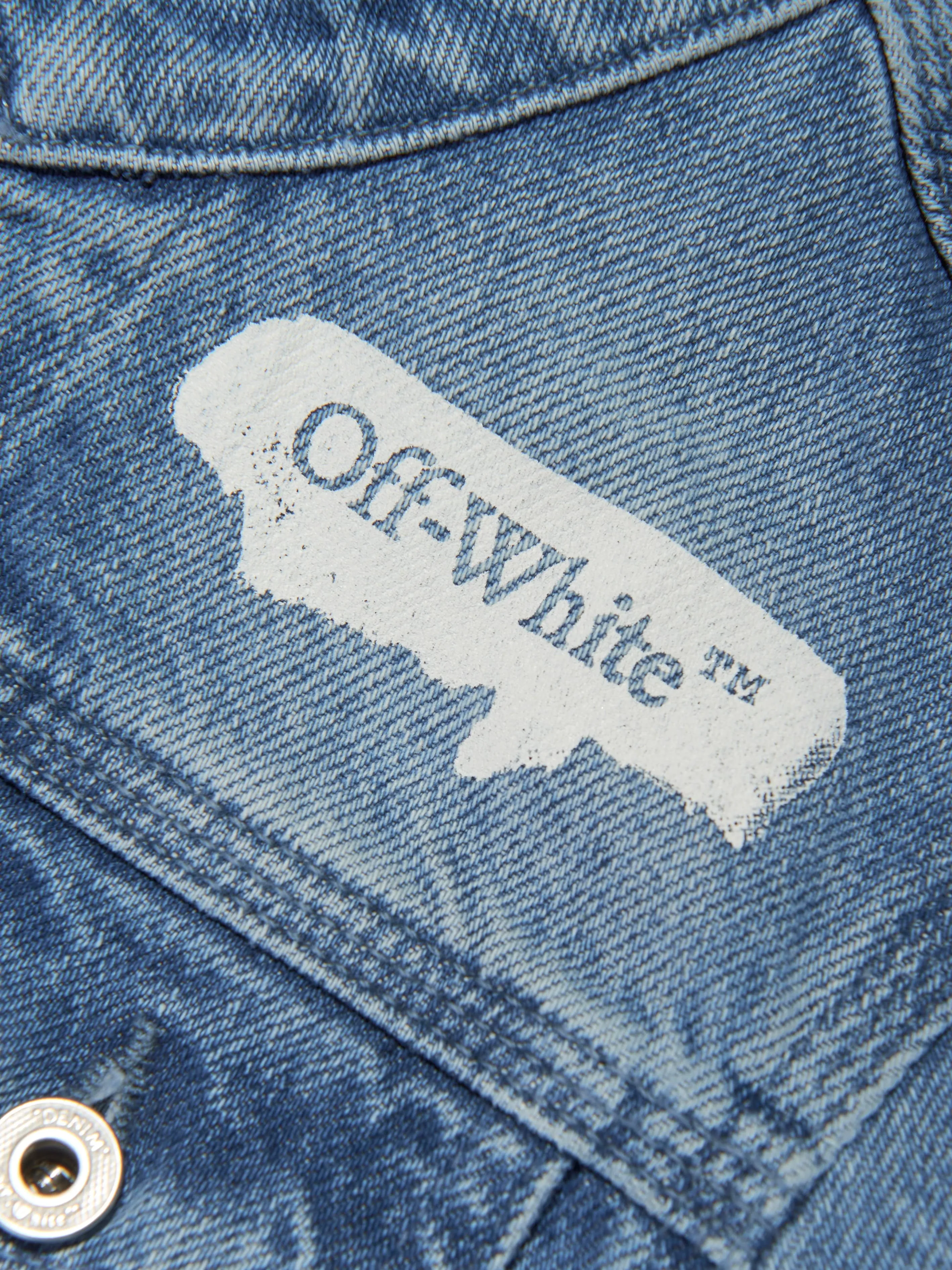 Off-White Kids Paint Graphic Denim Jacket in Blue