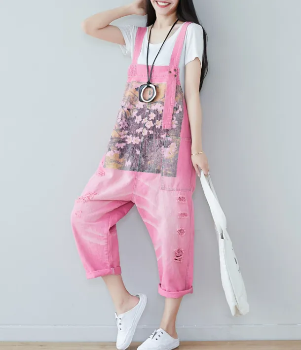 Pink Denim Casual Spring Denim Overall Women Jumpsuits  QY26