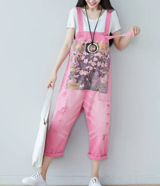 Pink Denim Casual Spring Denim Overall Women Jumpsuits  QY26