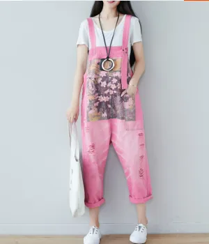 Pink Denim Casual Spring Denim Overall Women Jumpsuits  QY26