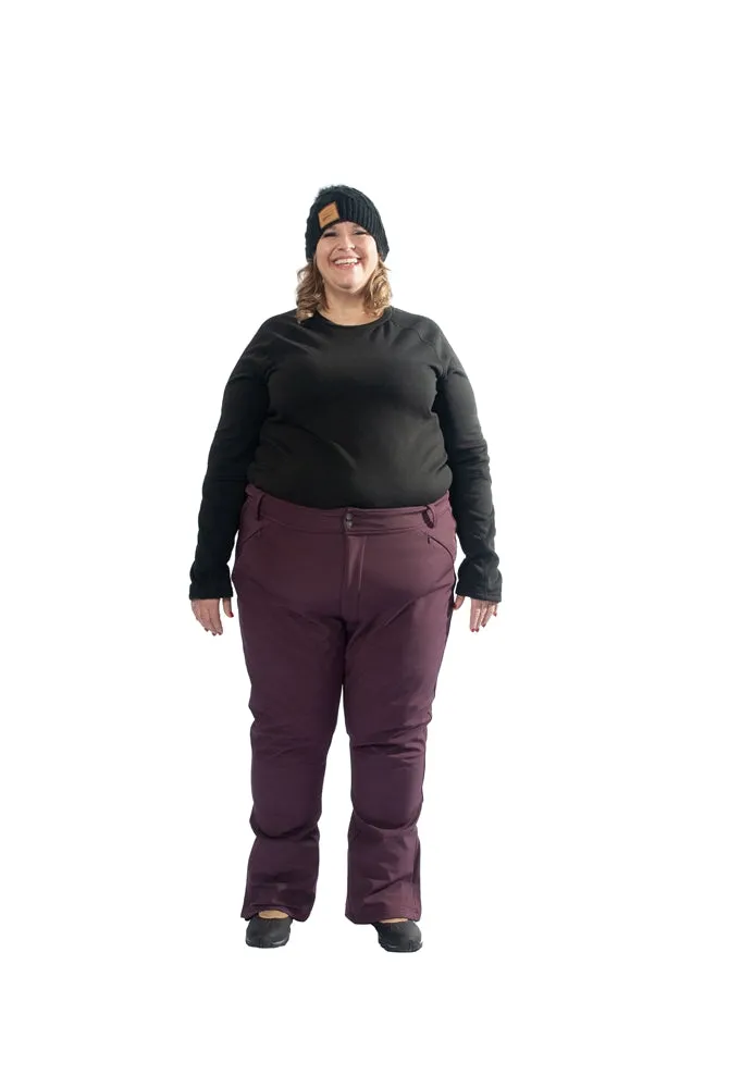 Plus Size Soft Shell Fleece Lined Stretch Snow Pants | Merlot