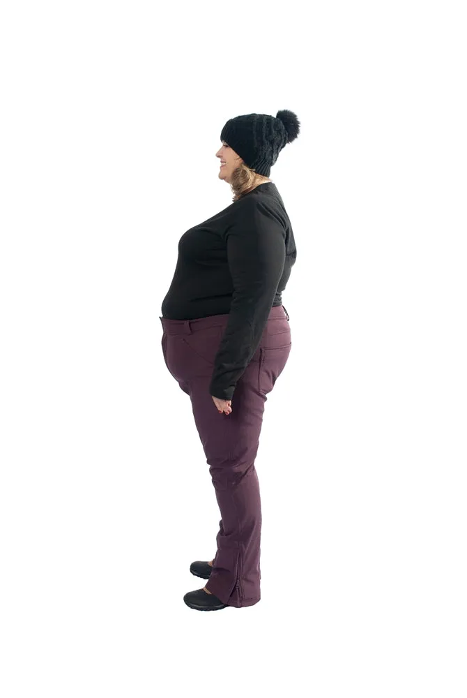 Plus Size Soft Shell Fleece Lined Stretch Snow Pants | Merlot