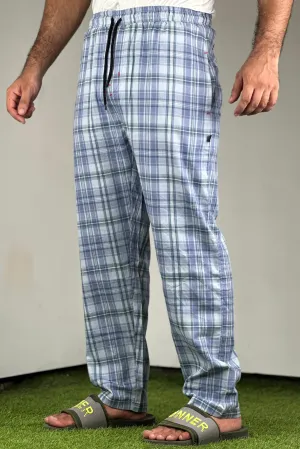 Premium Blue Checkered Cotton Trousers - 0124138