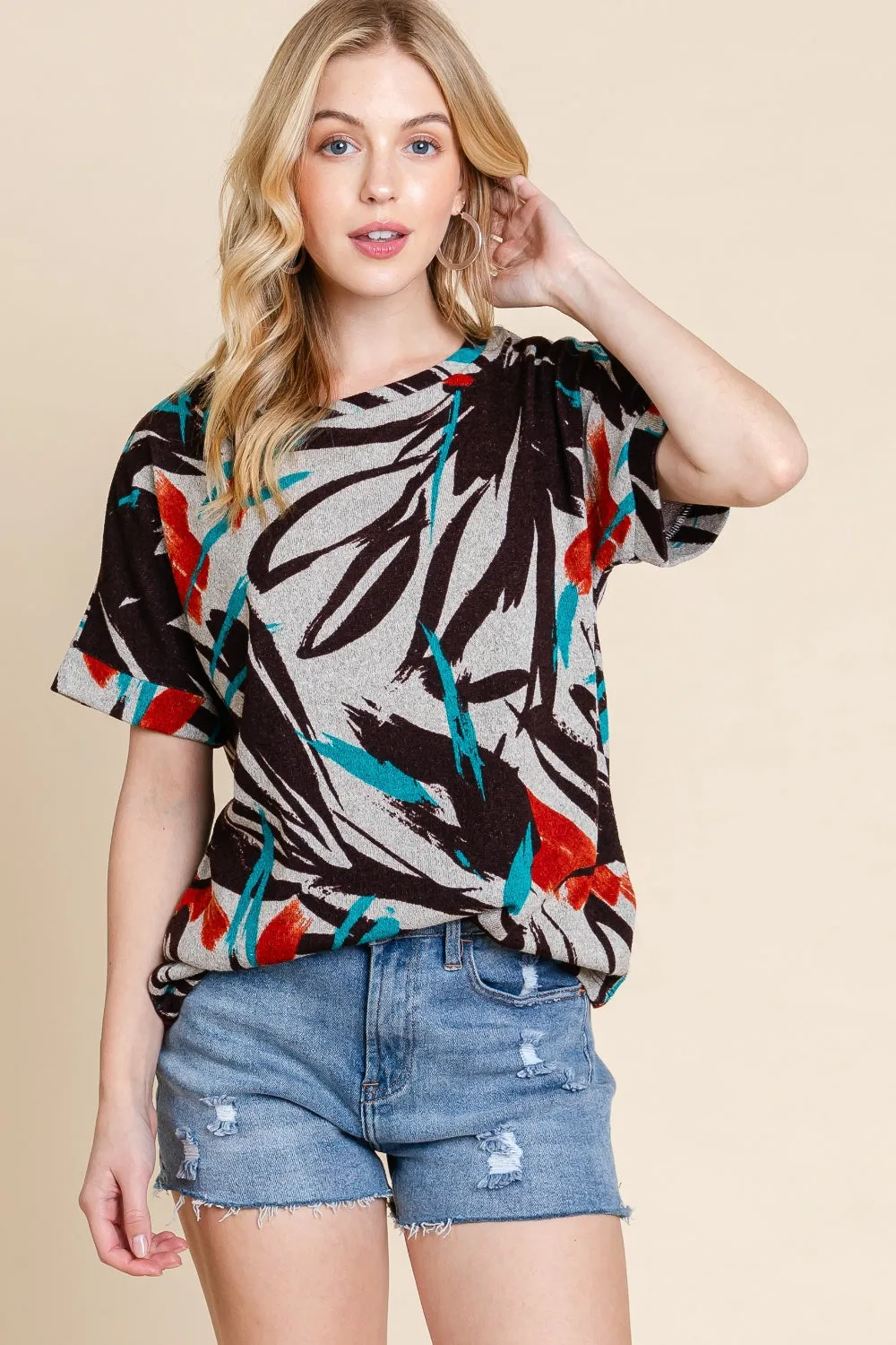 Printed Round Neck Short Sleeve T-Shirt