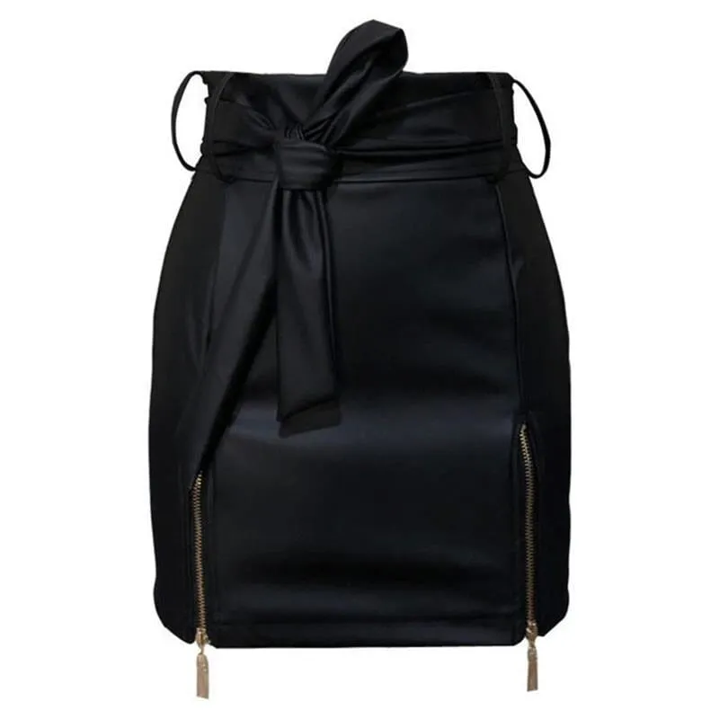 PU Leather Zip High Waist Hip Skirt