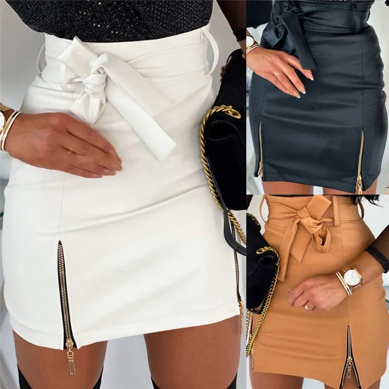 PU Leather Zip High Waist Hip Skirt