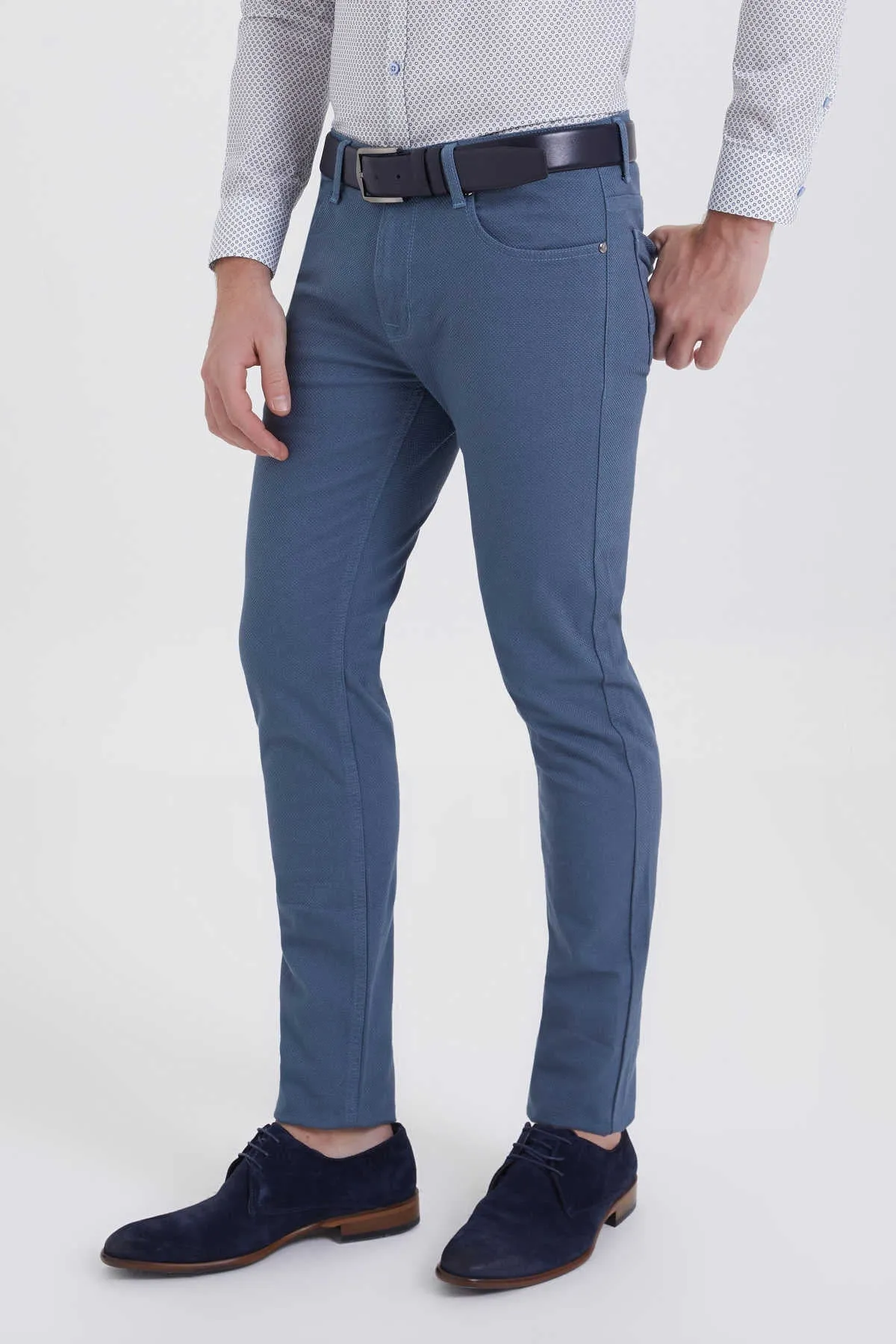 Regular Fit Low Waist Cotton Light Blue Casual Pants