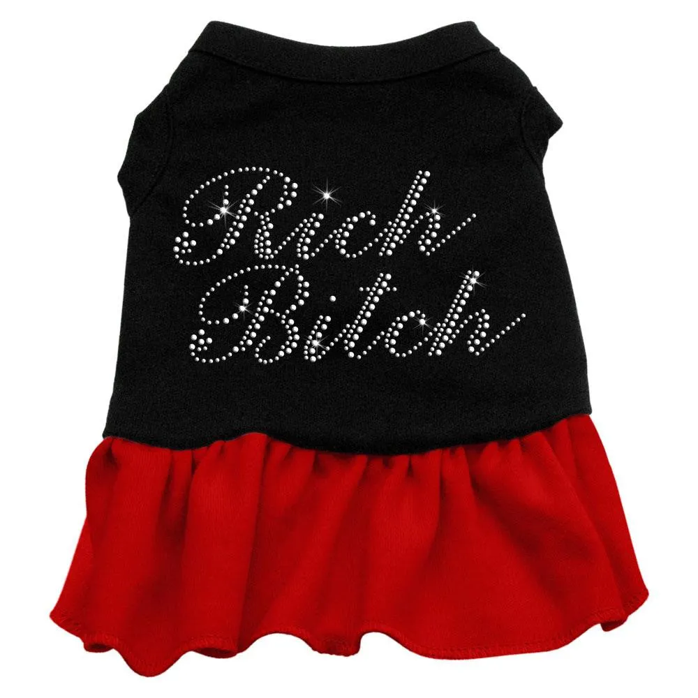 Rhinestone Rich Bitch Dress  Black with Red XS (8)