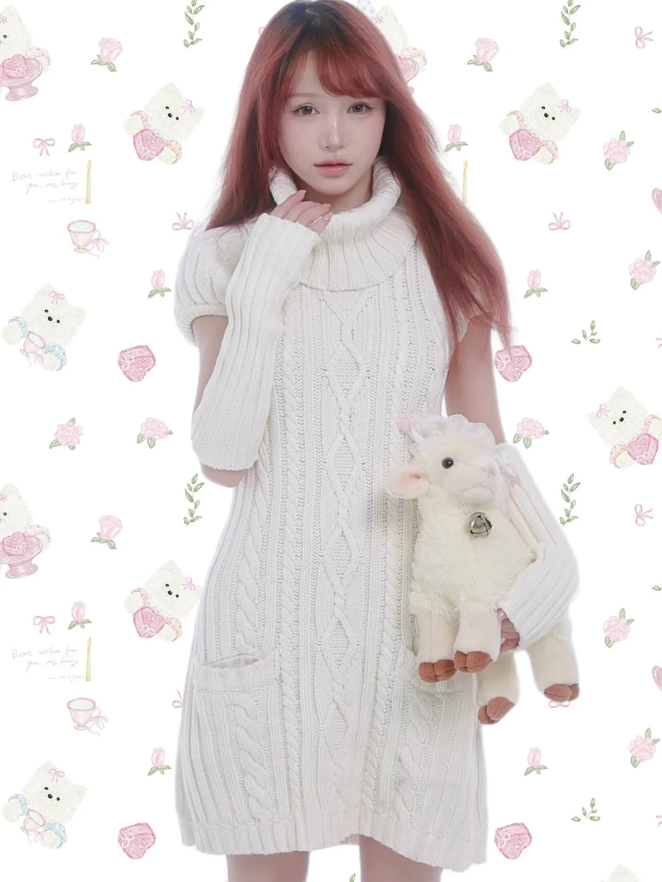 Rose Island Soft Snow White Princess Knitting Dress with removable collar Christmas