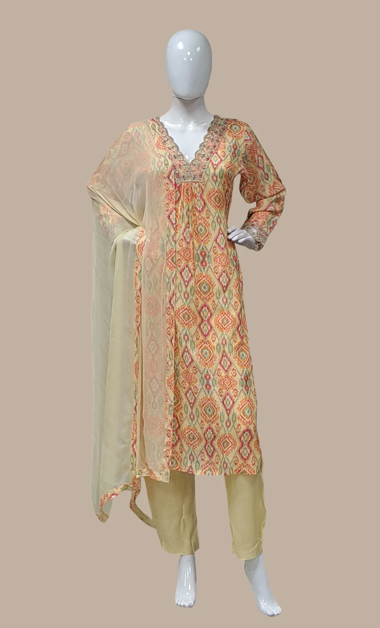 Soft Beige Printed Punjabi