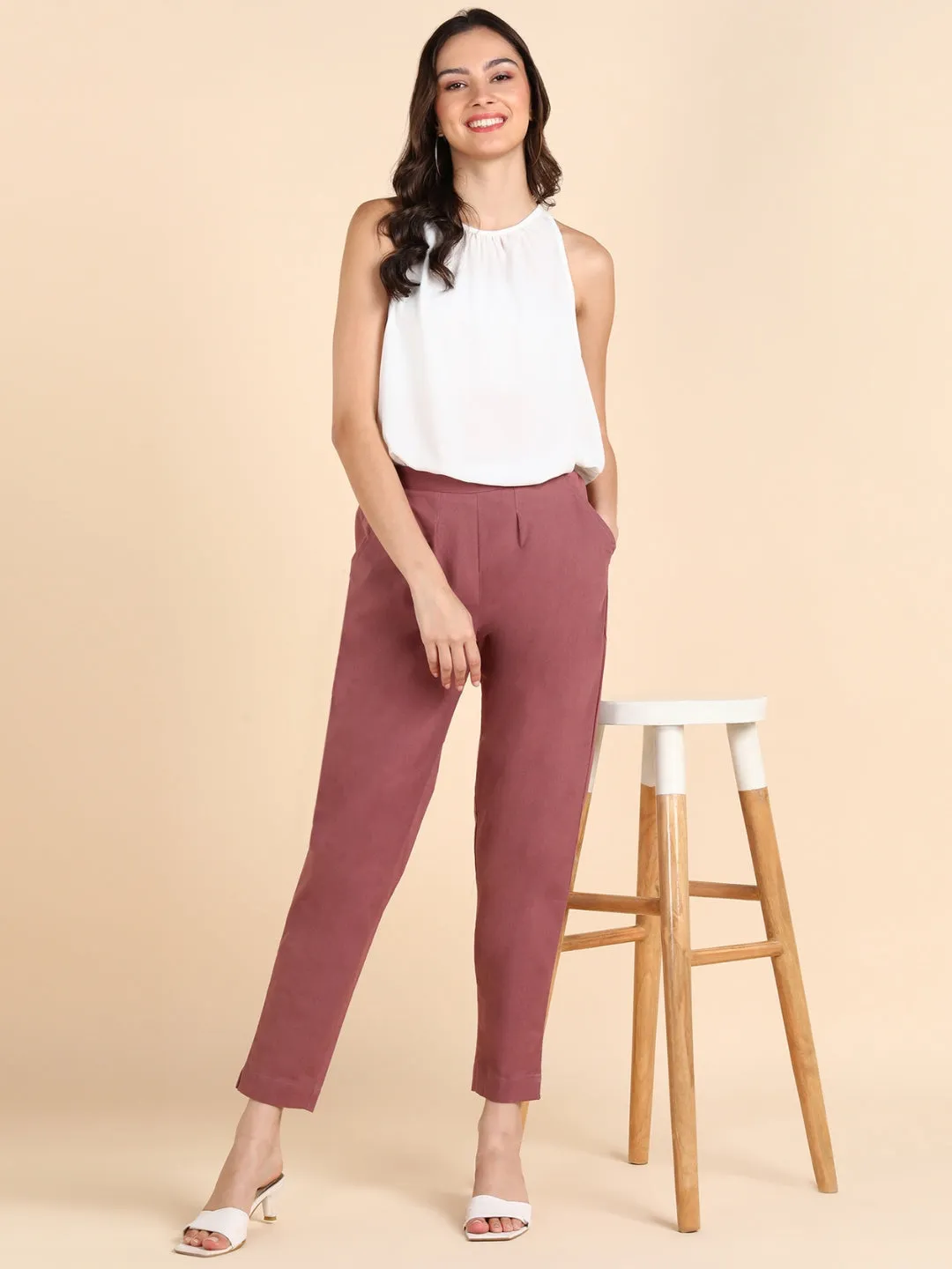 Soft Cotton Solid Color Pant - Rose Pink