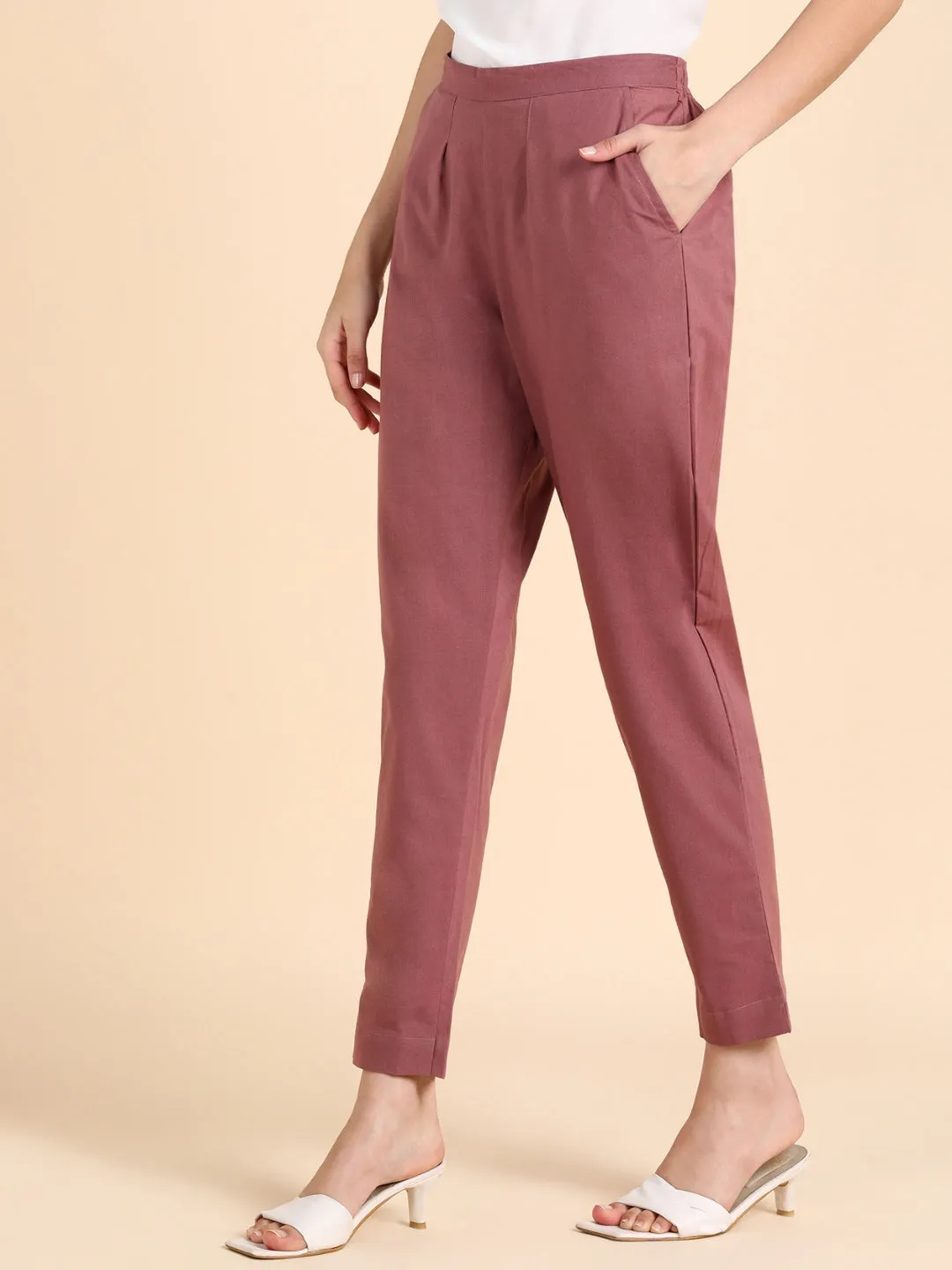 Soft Cotton Solid Color Pant - Rose Pink