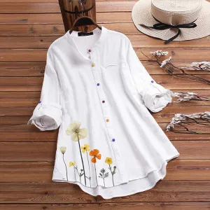 Stand-up collar single-breasted button printing long-sleeved long