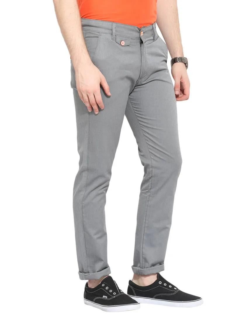 Stylish Cotton Grey Solid Smart Fit Chinos For Men