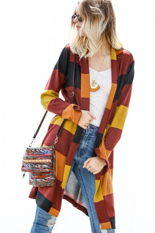 The 3 C's Striped Cardigan, Burgundy