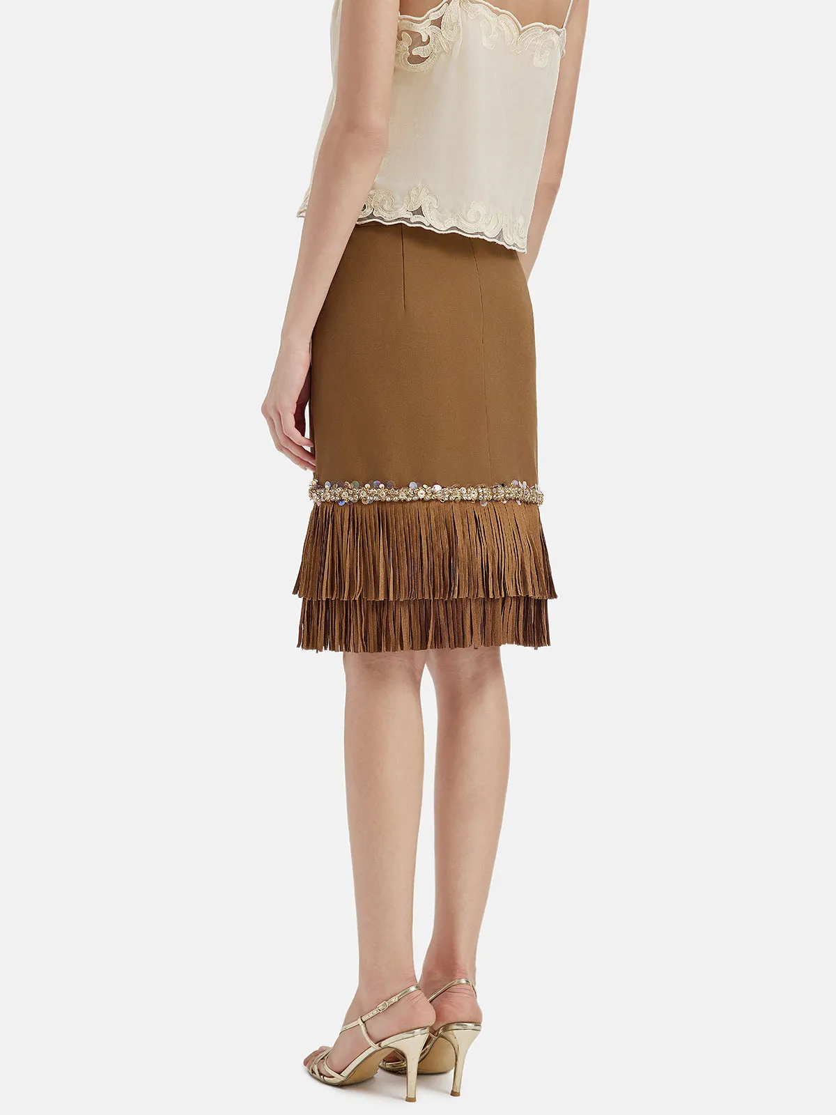 Vintage Brown Suede Fringe Skirt